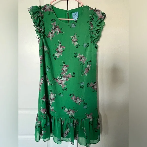 Cece green Floral Ruffled Sleeve Dress Size Small Cece green Floral Ruffled Sleeve Dress Size Small